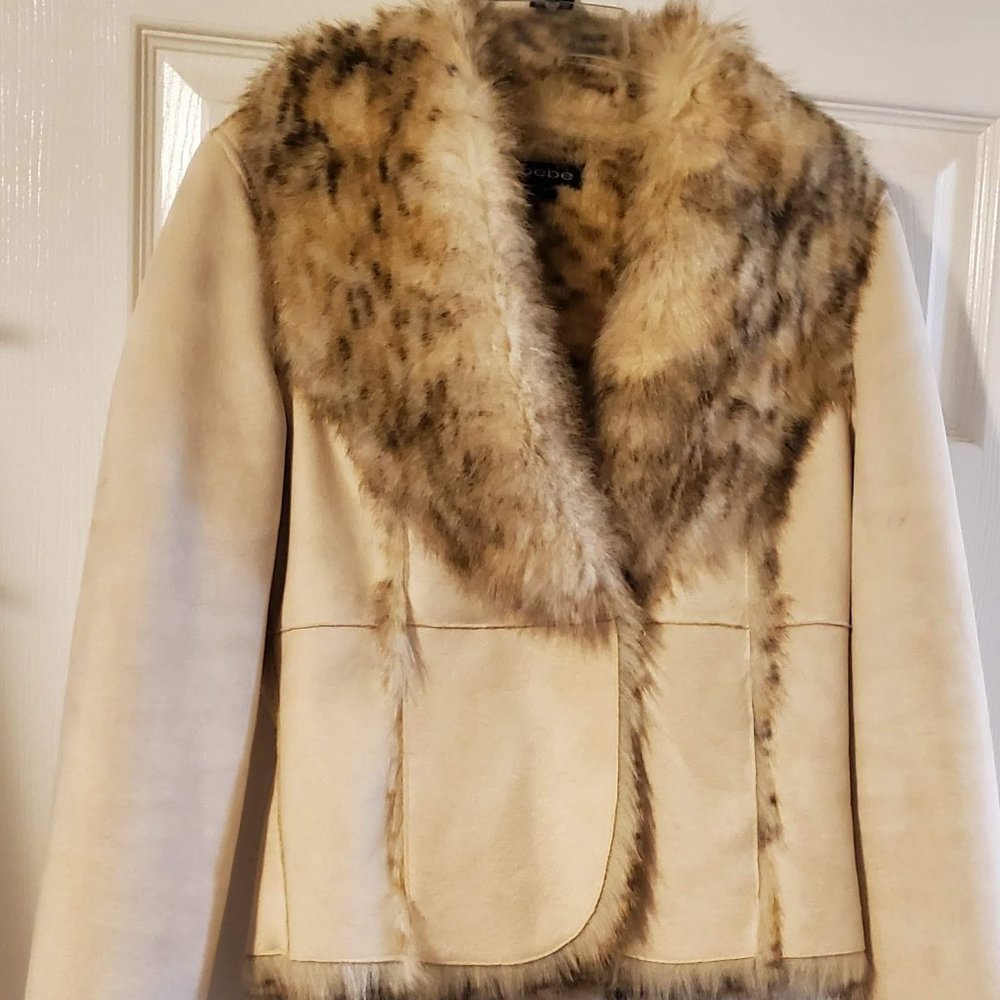 Bebe Beautiful Cream and Faux Fur Short Jacket